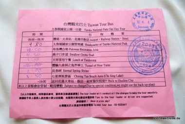 Taroko Gorge: unser Plan mit Stempel